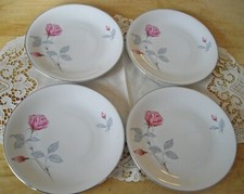 Vintage Victoria Court Ship Pink Roses 6 1/8" Plates Bavaria Germany ~ Set of 4