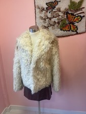 70s Curly Lamb Fur Cream Coat