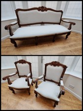 Vintage French Louis XV style Salon Suite - settee and 2 armchairs in walnut