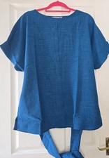 Simon Jersey Women's Linen Blend Tie Tunic, Teal Size Uk 22 RRP £38