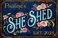 Retro Personalised SHE SHED Metal Sign 30cm x 20cm Shed Garden Plaque