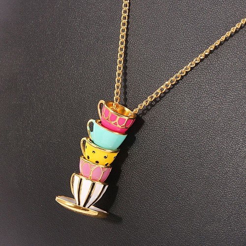 New pastel tea cup necklace - new,