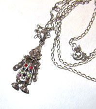 Vintage 925 Silver Multicolour Glass Crystals Articulated Clown Pendant Necklace