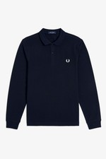 REDUCED STOCK GENUINE Fred Perry Mens Plain Navy Blue Long Sleeve Polo Shirt