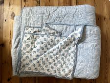 Vintage French Light Quilt Cotton Light Blue Paisley Floral Cottagecore Country