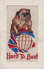 WW1 Embroidered SILK POSTCARD - Hard to Beat - British Bulldog on Top of World