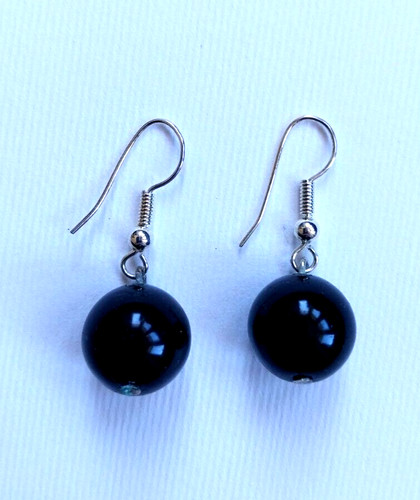 Faux black pearl drop earrings - pearl,