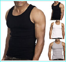 MENS 100% COTTON FITTED FINE RIBBED VESTS SLEEVELESS GYM TRAINING SUMMER TANKTOP