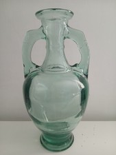 Green Glass Large Amphora 14 Inch Tall Vase Florist Wedding Gift Collector 