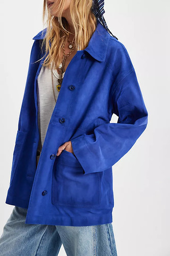 Blue leather jacket women pure - blue,