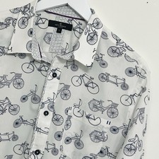 Jeff Banks Mens Shirt L Large Blue White Long Sleeve Bicycles Casual Top