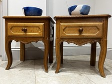 Pair French Oak Carved single Drawer Bedside Drawers Side Lamp Table Units