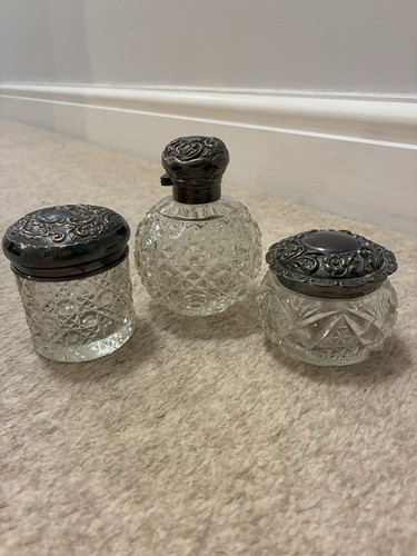 Vintage cut glass vanity - cut, jars