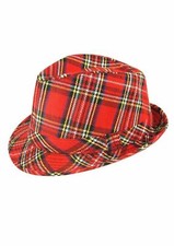 Adult Mens Red Tartan Trilby