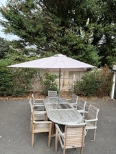 Teak Extending garden table  & 8 luxury teak stacking chairs patio furniture set