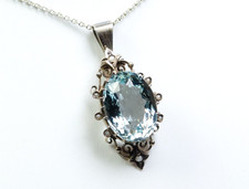Rare Silver - Antique Pendant - 9.00 Ct Aquamarine - Seed Pearls - Victorian