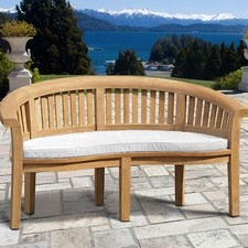 Premium Teak Banana Garden Bench 2-3 Seater w/ Cushion Vertical Slats 12cm