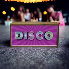 Disco Fever Purple LED Light Box Wood Room Sign