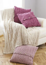 King Cole Aran Knitting Pattern Cable Knit Throw & Button Cushion Covers 5660