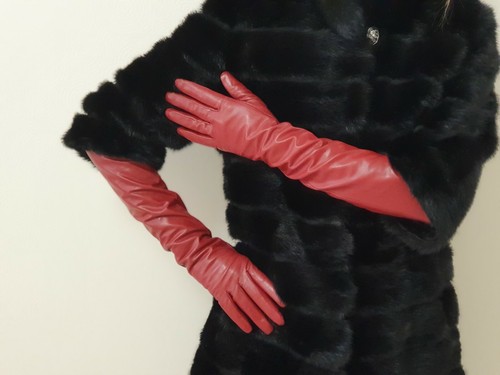 Long genuine leather gloves