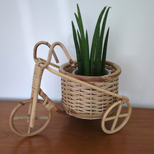 Vintage Wicker Rattan Bamboo Bike Bicycle Plant Pot Planter