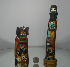 2 Native American Vintage Kachina Doll Totem Sculptures. Signed NADINE NAHA