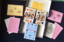 c 1860 ANTIQUE BEZIQUE  SET - LEATHER BOUND CASE WITH DE LA RUE WIDE SWAP CARDS