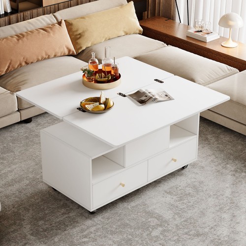Lift coffee table wheels - coffee, on