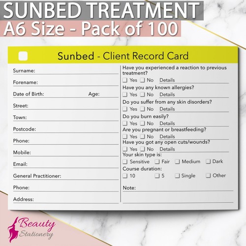 Sunbed client record card - record,