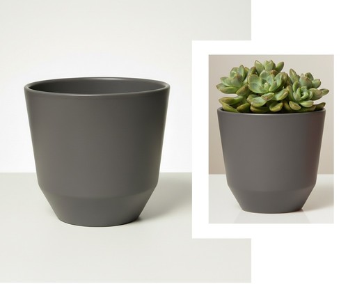 Pack ceramic grey plant pots - ceramic,