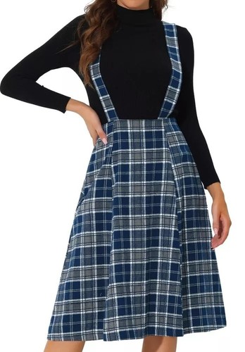 Women plaid overall dress - plaid,