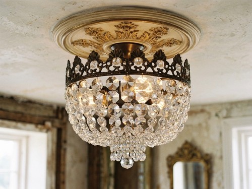 Antique french brass crystal - antique, &