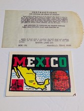 Mexico Luggage Label Travel Decal Map & Aztec Head Graphic Vintage
