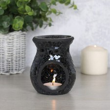 Black Oil Burner Mosaic Crackle Glass Small 11cm - For Oil / Wax Melts