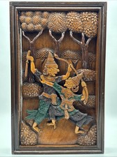 Vintage Balinese Ramayana Decorative Wooden Carved Panel Art Teak Wood Ornate