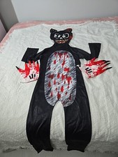 Kids Child Siren Head Costume Jumpsuit Mask Black Cat Cosplay Gloves 