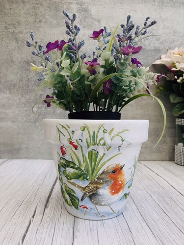 Hand painted terracotta plant - hand-painted,