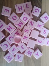Scrabble Special Edit Spare Tiles .. Round Back ..Pink Letters - Choose Letter