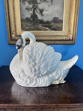 Large Late C19th Ceramic Swan Planter Jardiniere