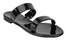 Womens Jelly Sandals Black Patent Plain Summer Slip On Beach Sliders Shoes