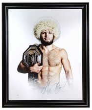 AS-IS Khabib Nurmagomedov Signed Framed 16x20 UFC Canvas JSA ITP