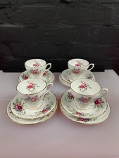 4 x Sutherland China Roses Tea Trios Cups Saucers and Side Plates Set