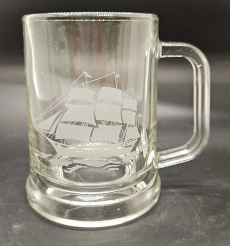 Vintage glass tankard etched - vintage,