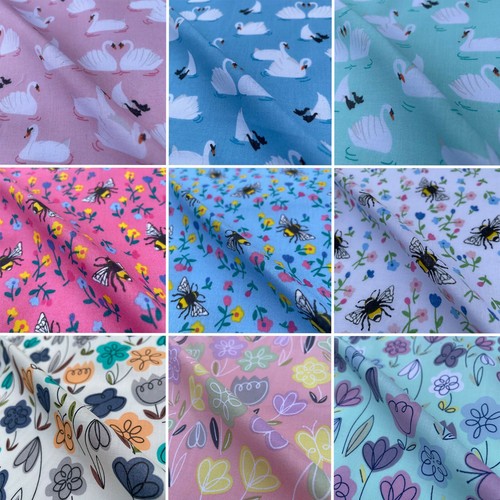 Polycotton floral bees comic - polycotton,