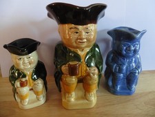 3 VINTAGE TOBY JUGS - TONY WOOD, ETC., VARIOUS SIZES