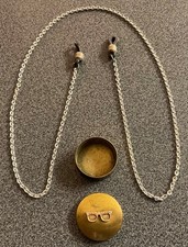 BEAUTIFUL SPECTACLES/GLASSES,CHAIN BRASS BOX,JAPAN.65 cm CHAIN.