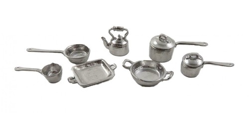Dolls house pewter cookware - dolls,