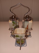 VINTAGE BREAKFAST SET. Salt & Mustard Pot and Egg Cup +  Stand.