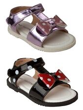 GIRLS GLITTER BOW POLKA DOT SUMMER SANDALS CASUAL COMFY FLATS SHOES UK SIZE 5-12