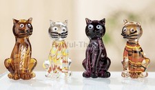 4 Delightful Murano Art Glass Freeform Blown Cat Figures Multi Coloured